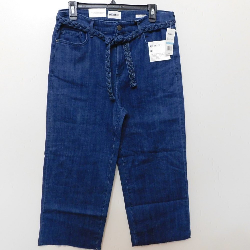 JR91 William Rast Dark Blue Braided-Belt Wide-Leg Raw-Hem Jeans - Size 31 x 25